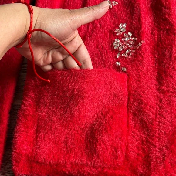 Cyrus Red Embellished Teddy Jacket Size small New with tag - Picture 5 of 8